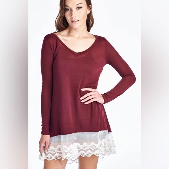 NWT It's The Little Things Burgundy Lace Top - Picture 1 of 1